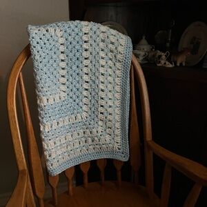 Handmade Blue and White Crochet Blanket